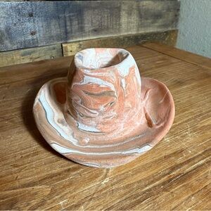Vintage Comanche Pottery Cowboy‎ Hat Cactus Planter Desert Swirl Clay